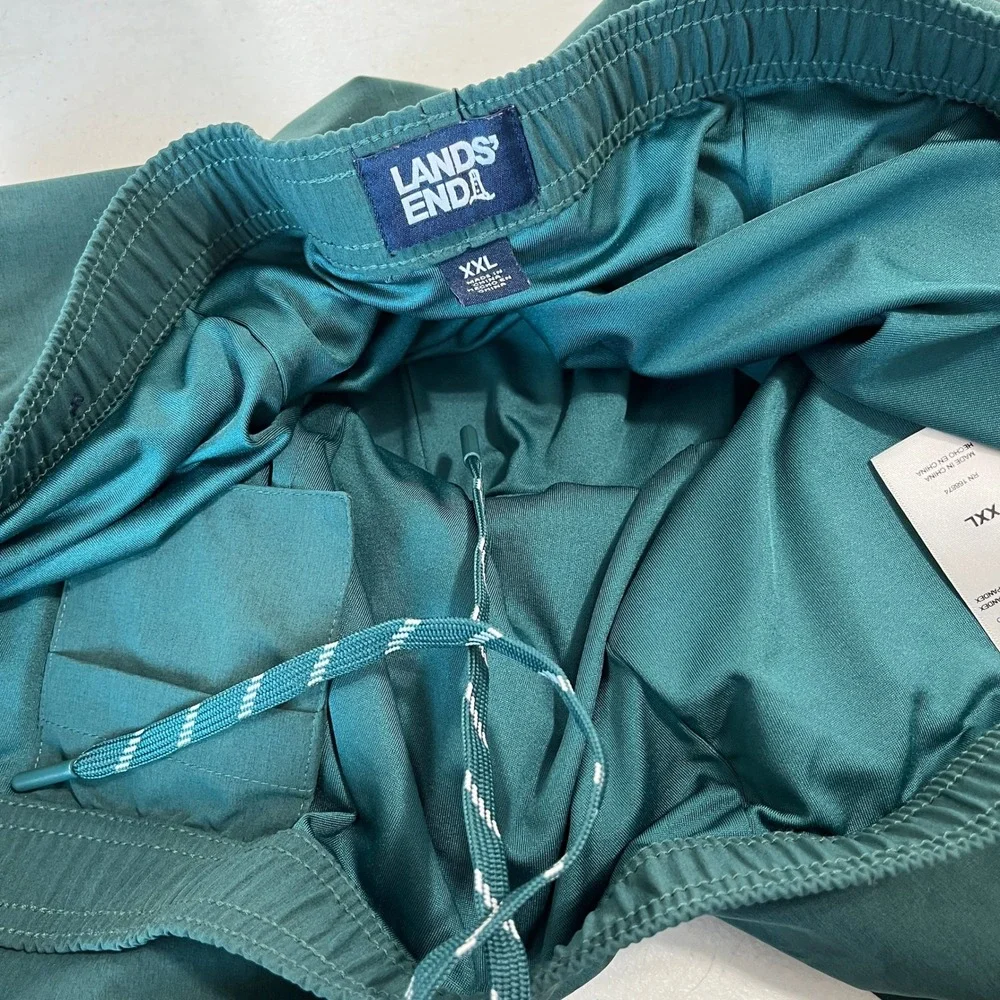 Lands End Swim Trunks Mens XXL Green Elastic Waist Quick Dry Beach Pool